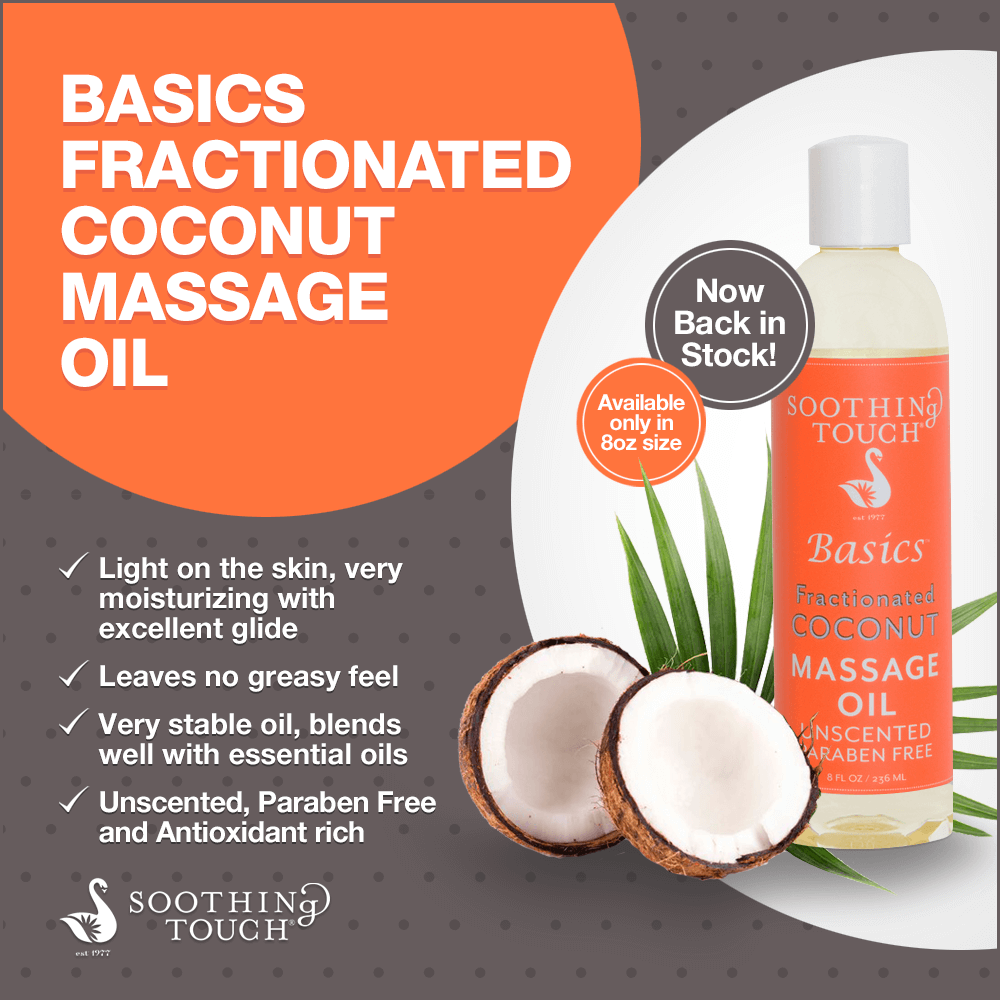 Basics Factionated Coconut Massage Oil 8oz size back in stock